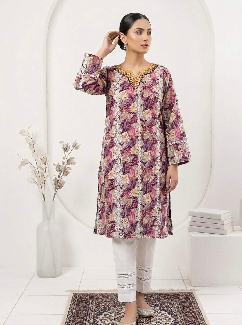 Floral Charm Mauve Leaf-Print Suit