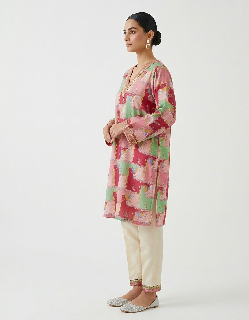 Multicolor Patchwork-Style Embroidered Kurta Set