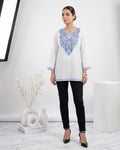 Kashmiri Ari Embroidered White Short Cotton Kurti
