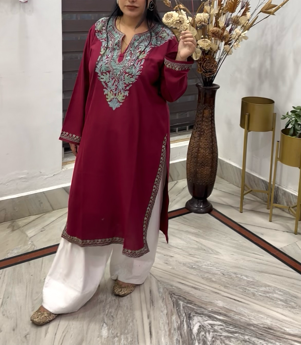 Ari Embroidered Wine kashmiri kurta with Farshi Salwar