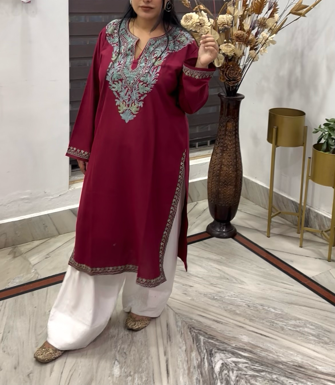 Ari Embroidered Wine kashmiri kurta with Farshi Salwar