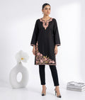Kashmiri Ari Embroidered black long Cotton kurti