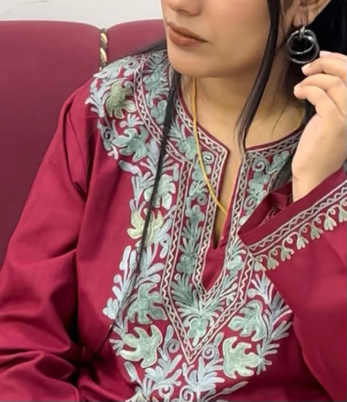 Ari Embroidered Wine kashmiri kurta with Farshi Salwar