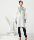 Kashmiri Ari embroidered White long Cotton kurti