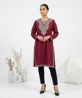 Kashmiri Ari Embroidered Maroon long Cotton kurti