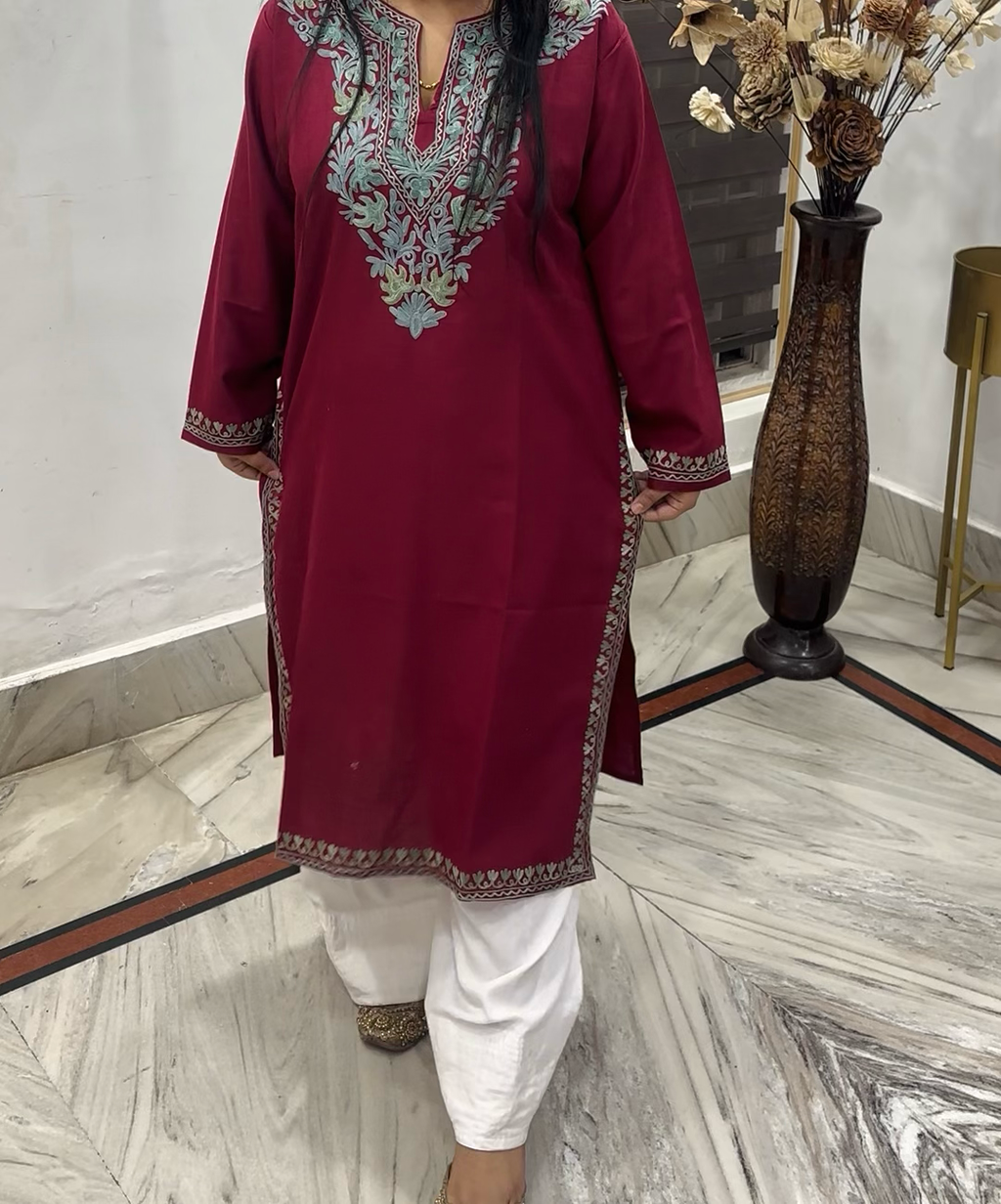 Ari Embroidered Wine kashmiri kurta with Farshi Salwar
