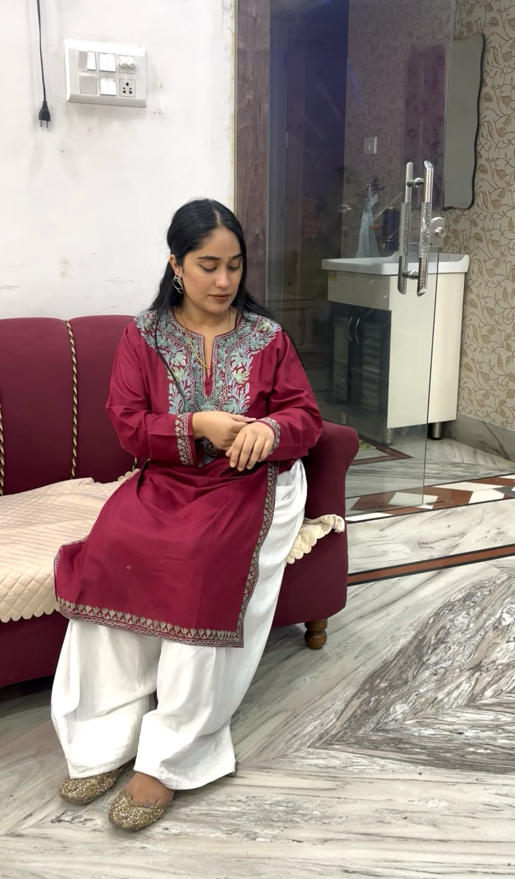 Ari Embroidered Wine kashmiri kurta with Farshi Salwar