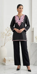kashmiri Ari Embroidered Black Short Cotton Kurti