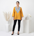 Kashmiri Ari Embroidered Mustard Yellow Short Cotton Kurti
