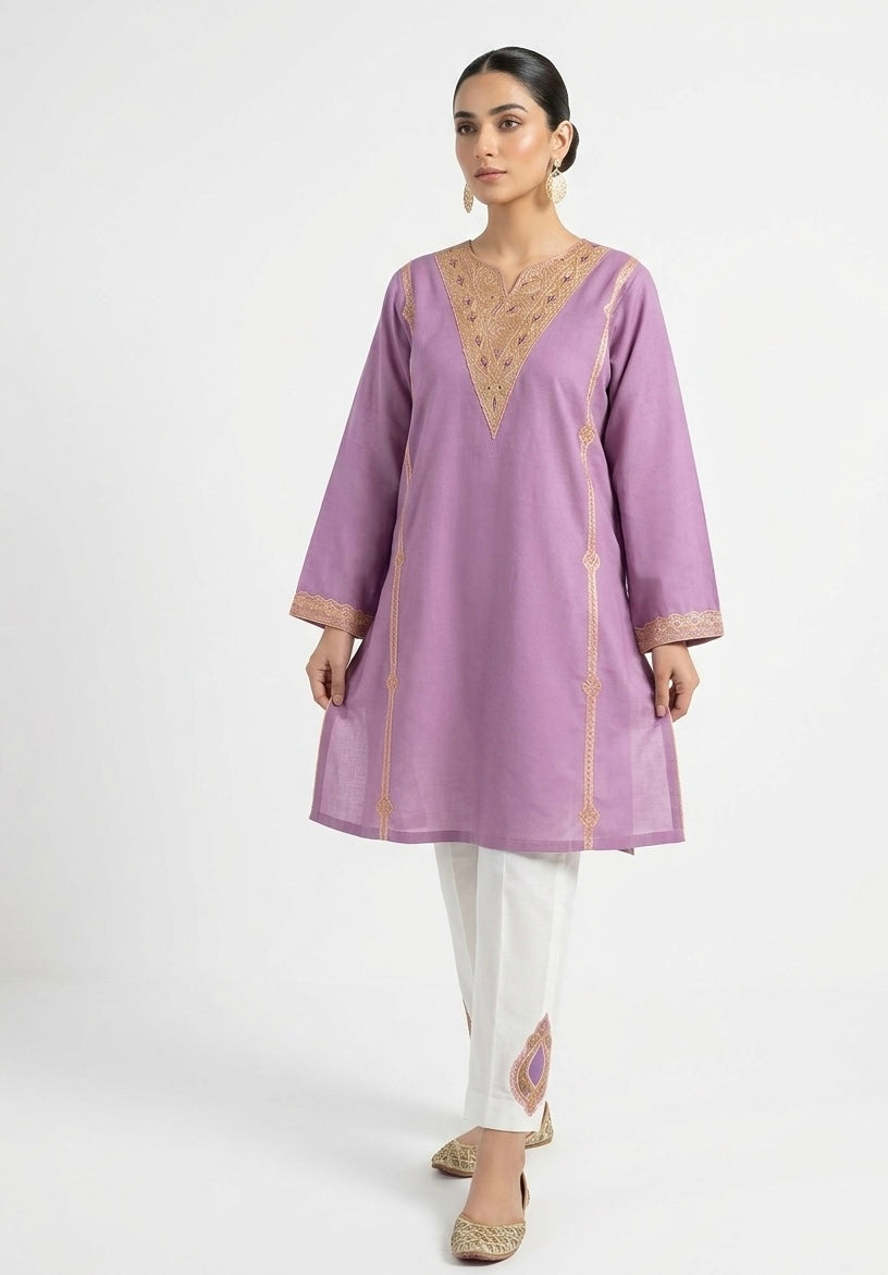 Lavender Embroidered kashmiri Kurta Set