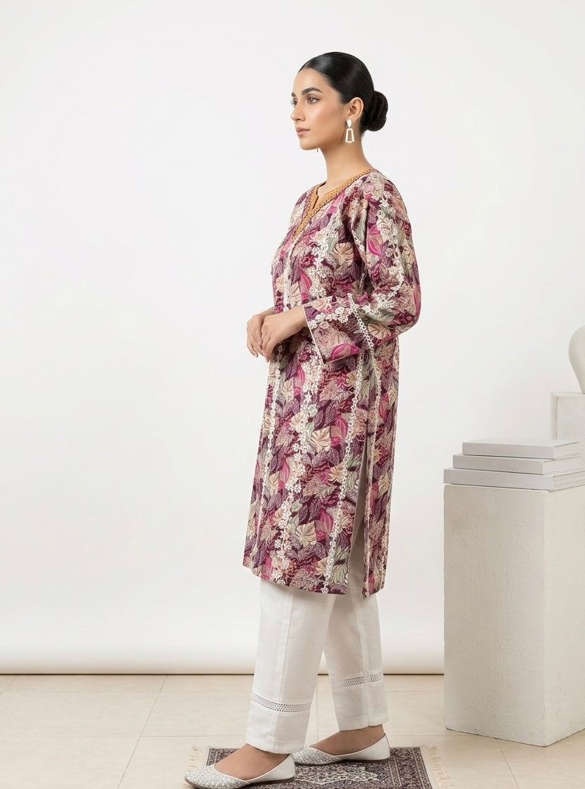Floral Charm Mauve Leaf-Print Suit