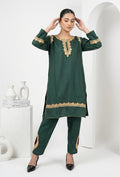 Forest Green Tilla Work Kashmiri Cotton kurta Set