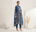Navy Blue Ari Embroidered Kashmiri Cotton suit with dupatta