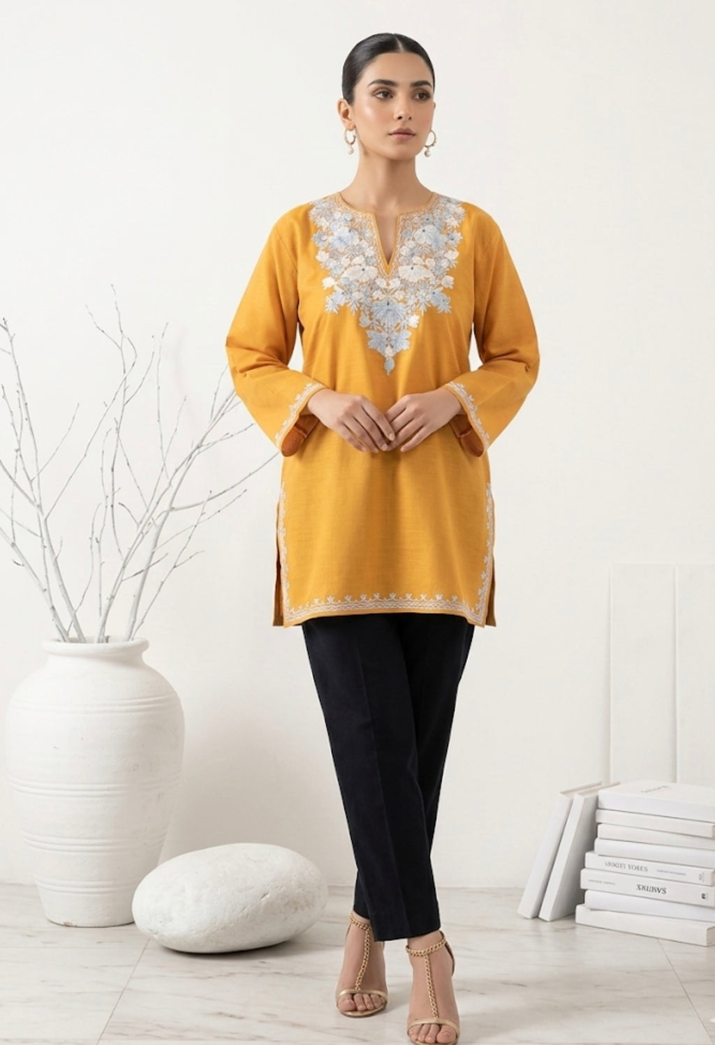 Kashmiri Ari embroidered Brown short Cotton kurti