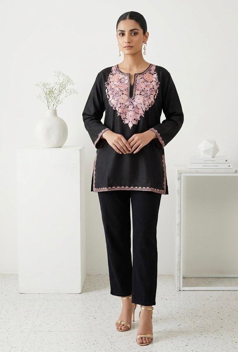 Kashmiri Ari embroidered Back short Cotton kurti