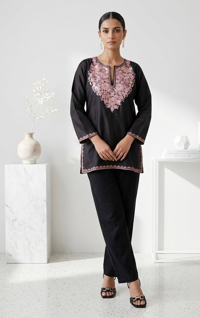Kashmiri Ari embroidered Back short Cotton kurti
