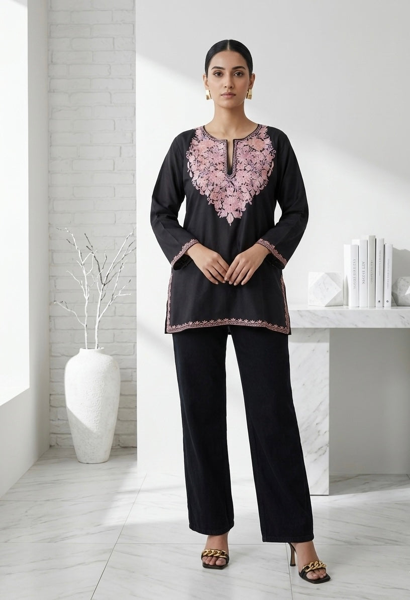Kashmiri Ari embroidered Back short Cotton kurti