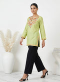 Kashmiri Ari embroidered Green short Cotton kurti
