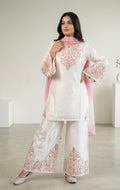 Ivory Pink Embroidered Festive Kurta Set with dupatta