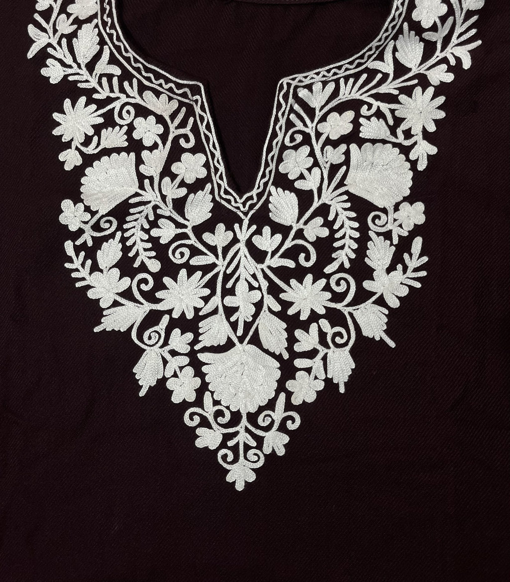 Kashmiri Aari Embroidered deep wine woollen Phiran