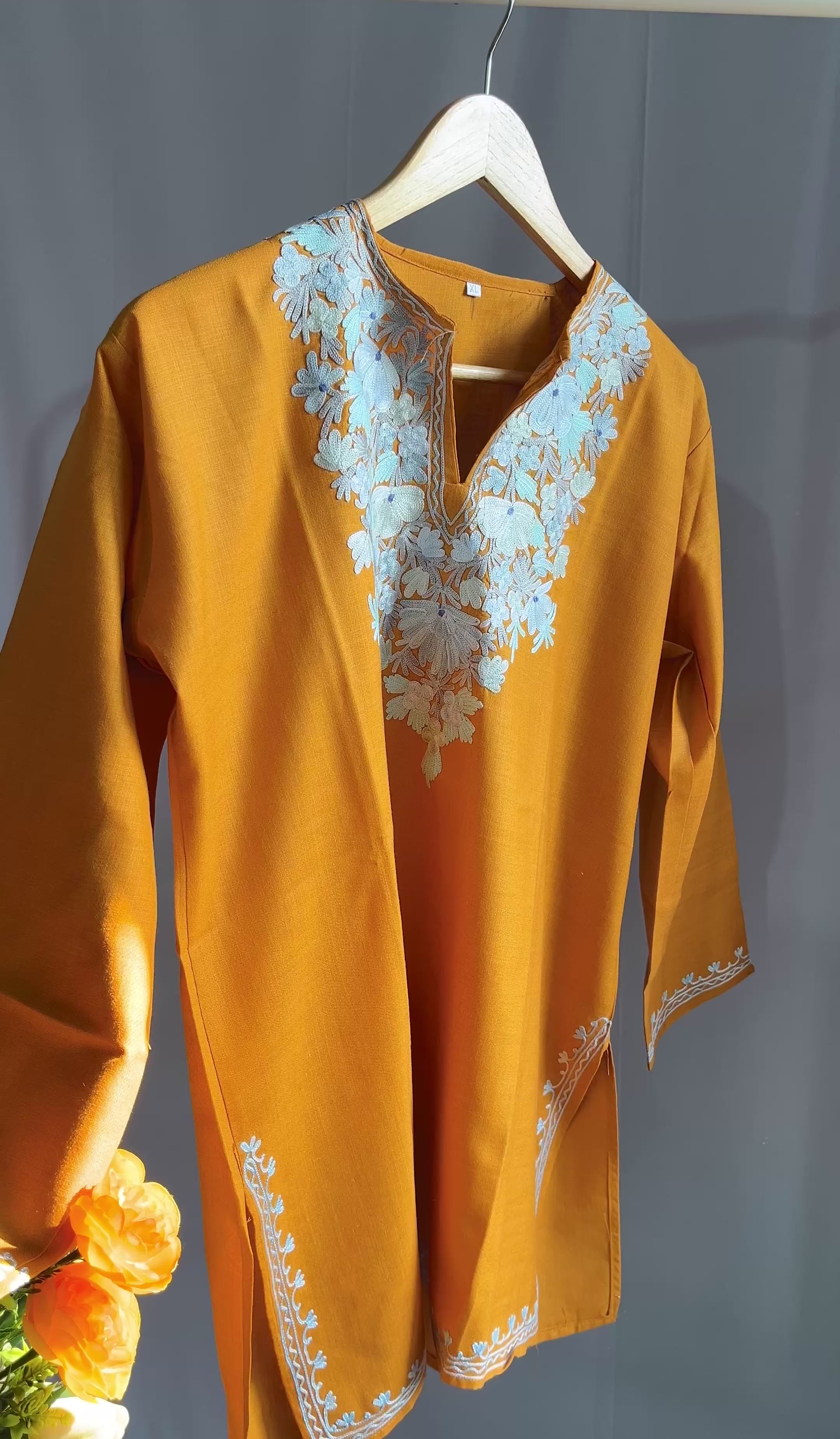 Kashmiri Ari embroidered Brown short Cotton kurti