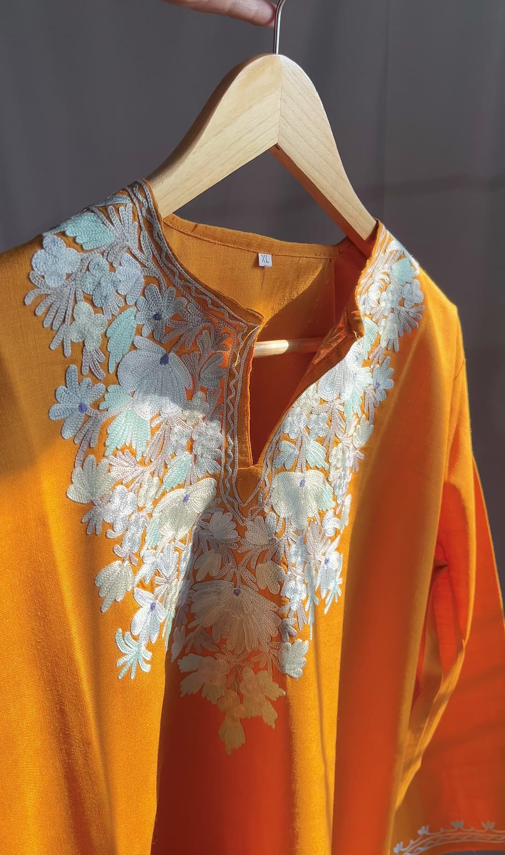 Kashmiri Ari embroidered Brown short Cotton kurti