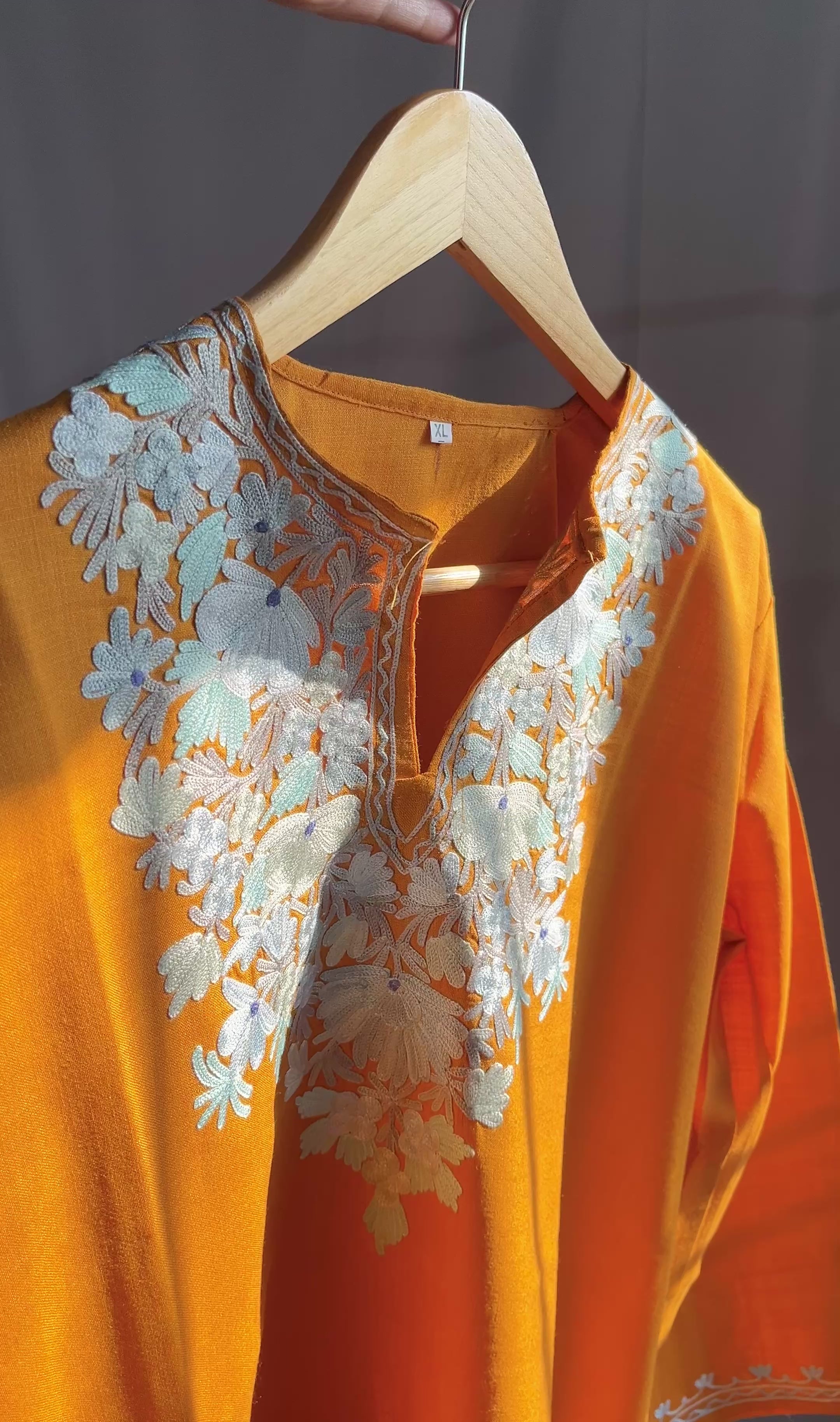 Kashmiri Ari embroidered Brown short Cotton kurti