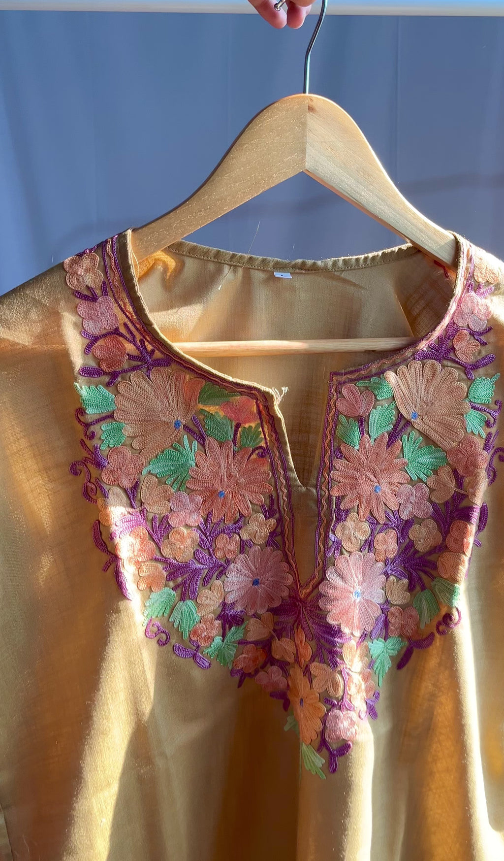 Kashmiri Ari embroidered Brown short Cotton kurti