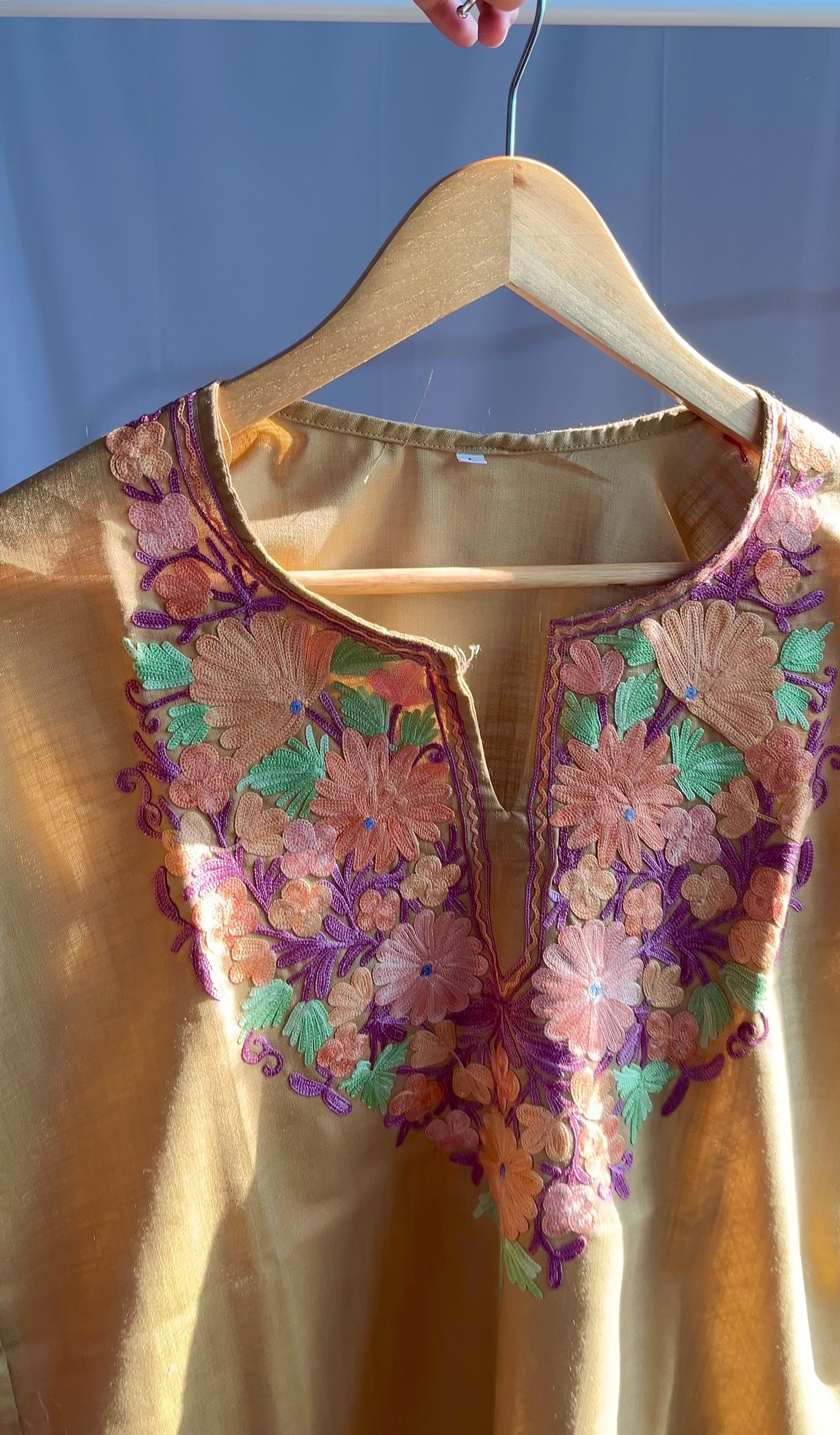 Kashmiri Ari embroidered Brown short Cotton kurti