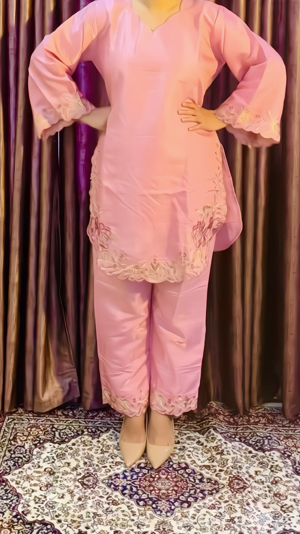 Blush Rose Embroidered Silk Co-ord Set