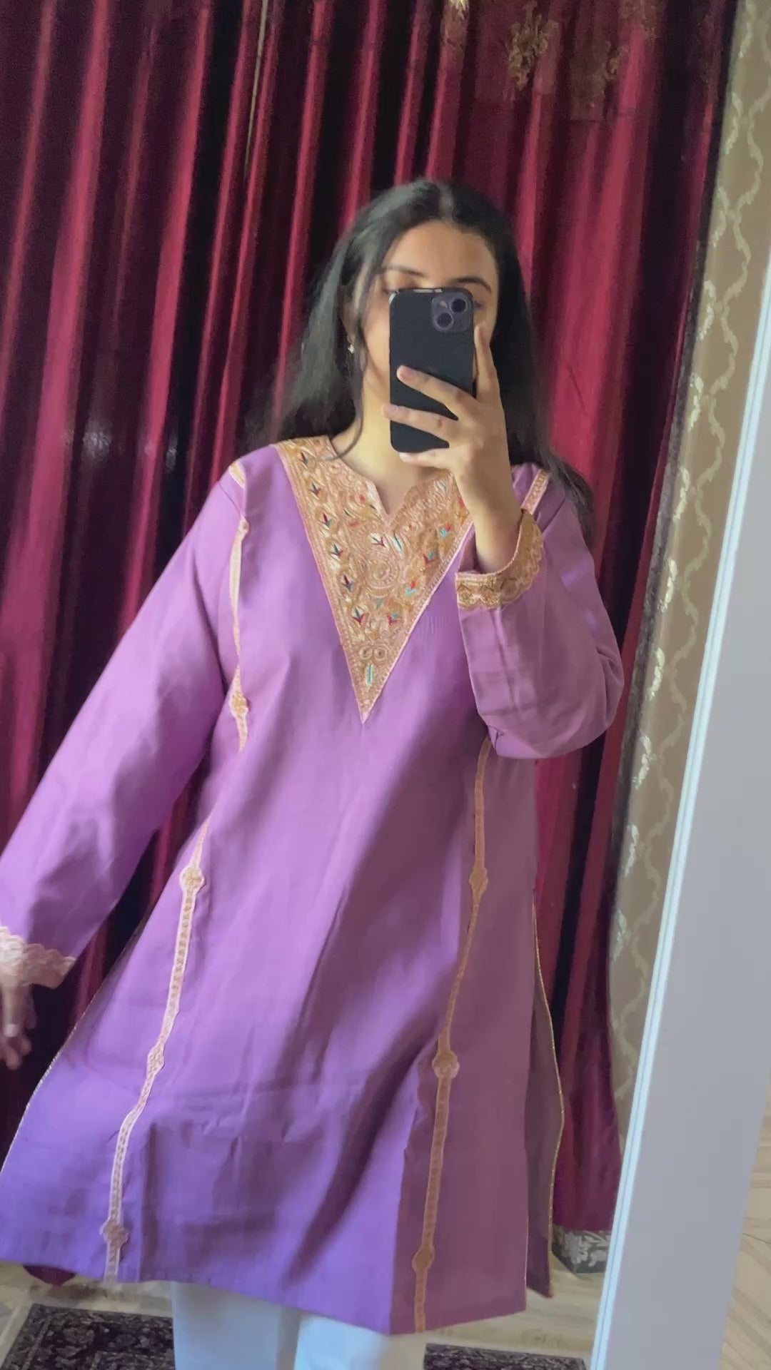 Lavender Embroidered kashmiri Kurta Set