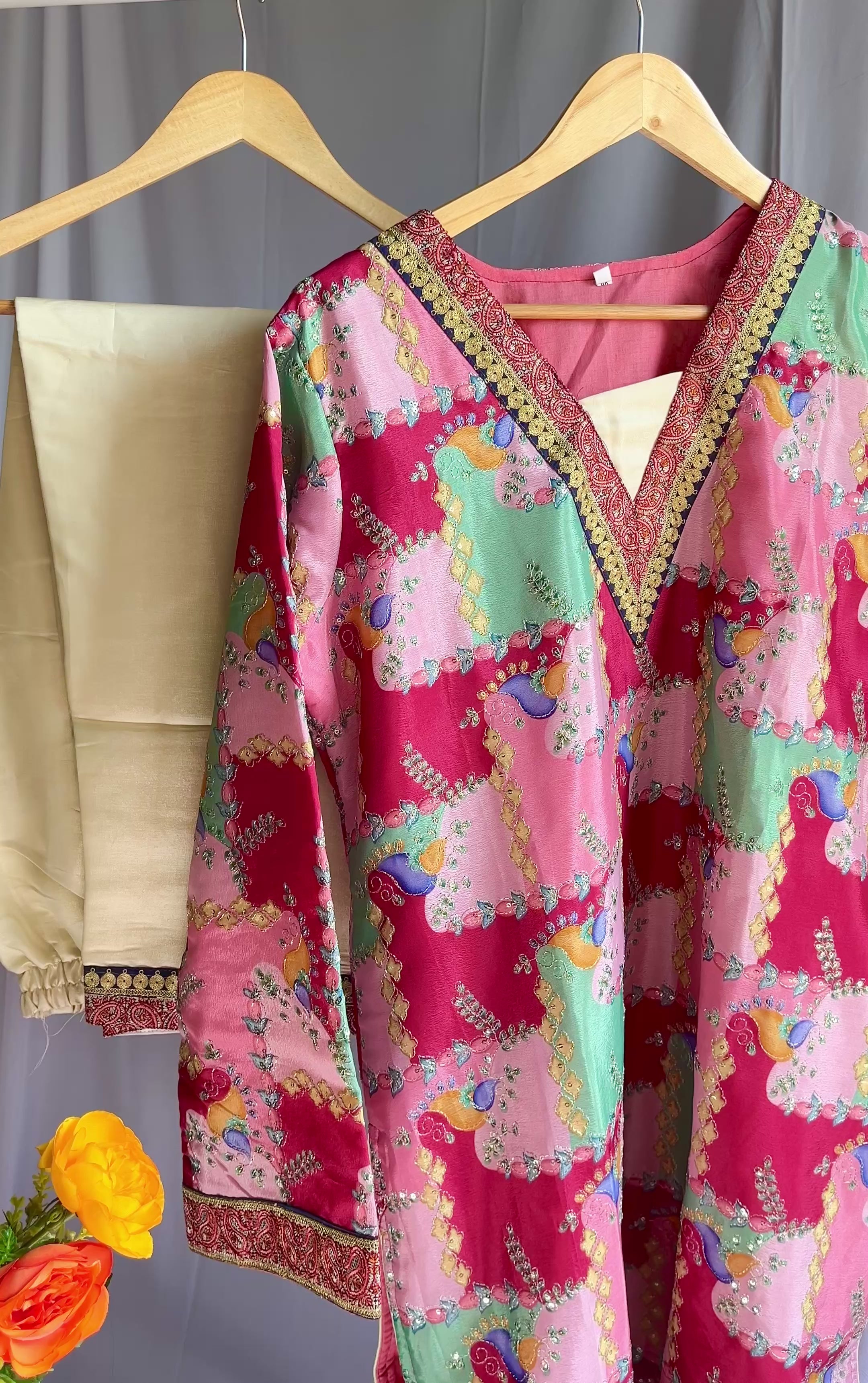 Multicolor Patchwork-Style Embroidered Kurta Set