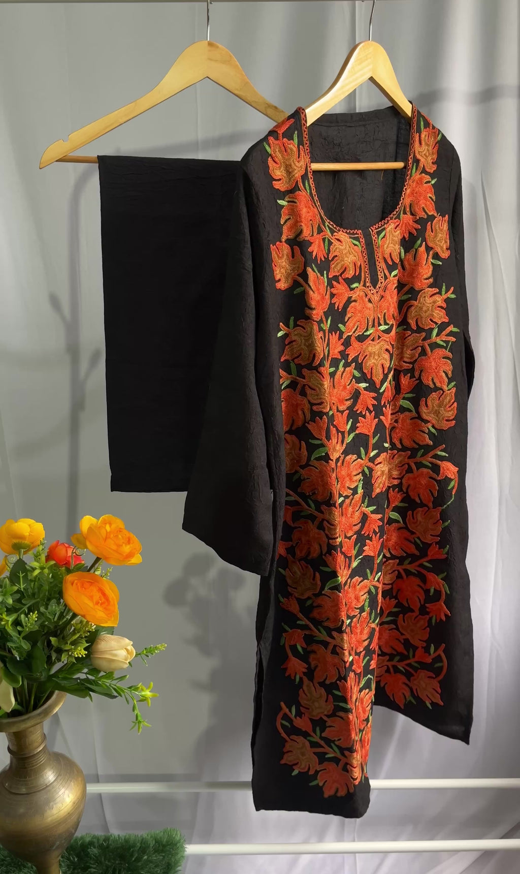 Black Ari Embroidered Kashmiri Cotton Kurta Set