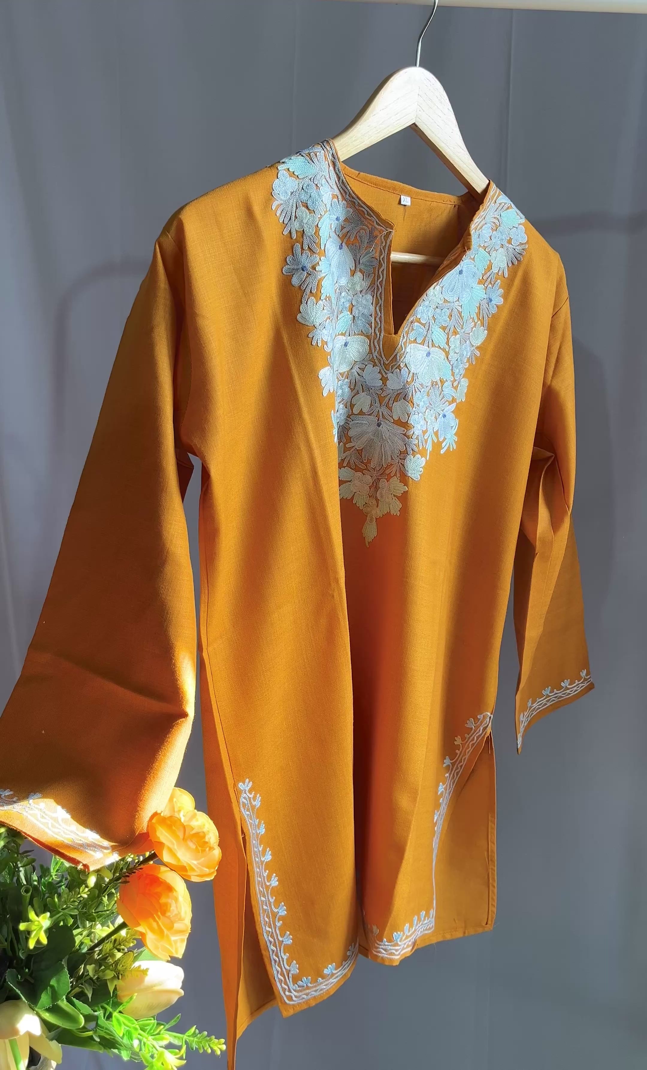 Kashmiri Ari embroidered Brown short Cotton kurti
