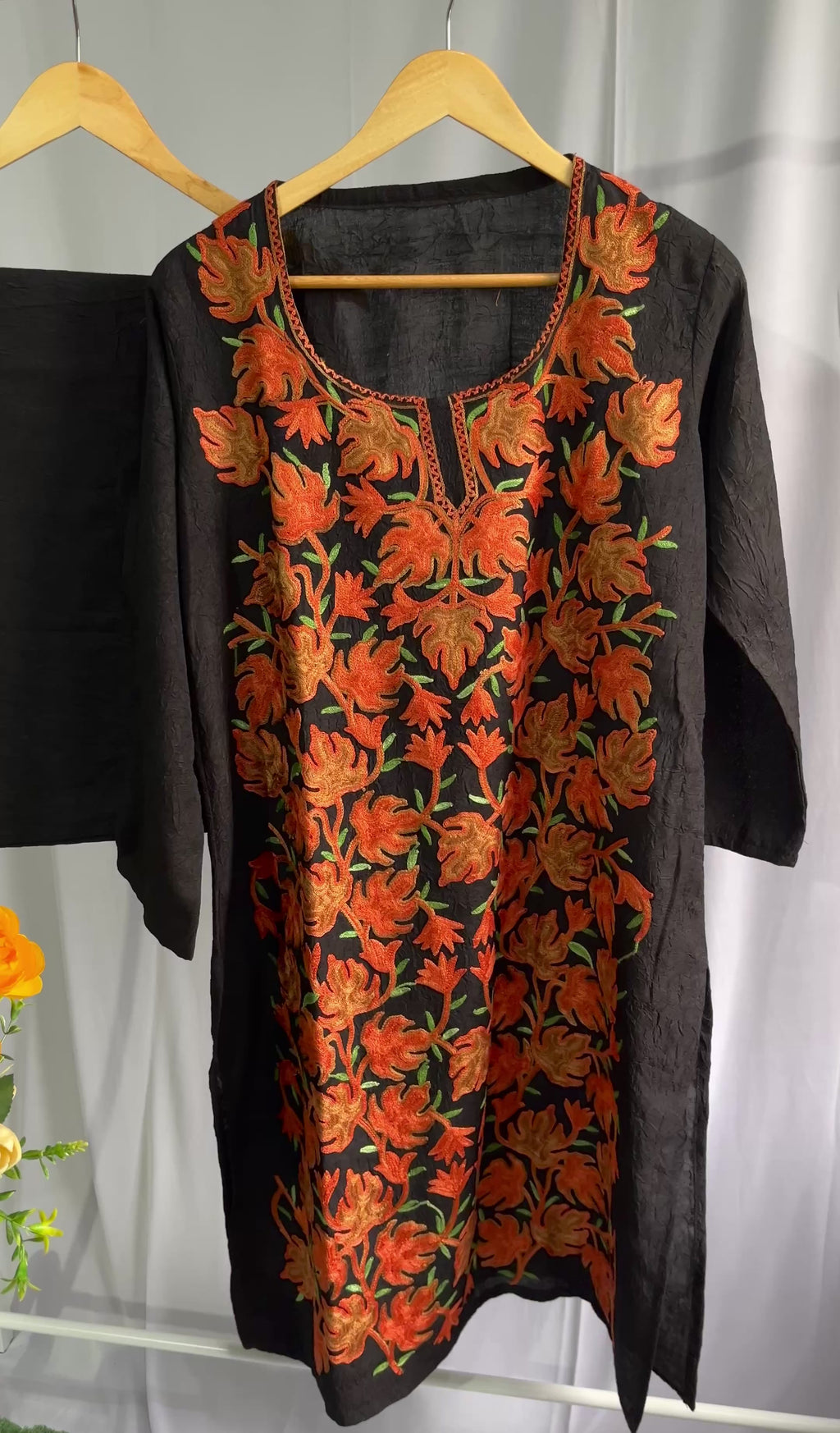 Black Ari Embroidered Kashmiri Cotton Kurta Set