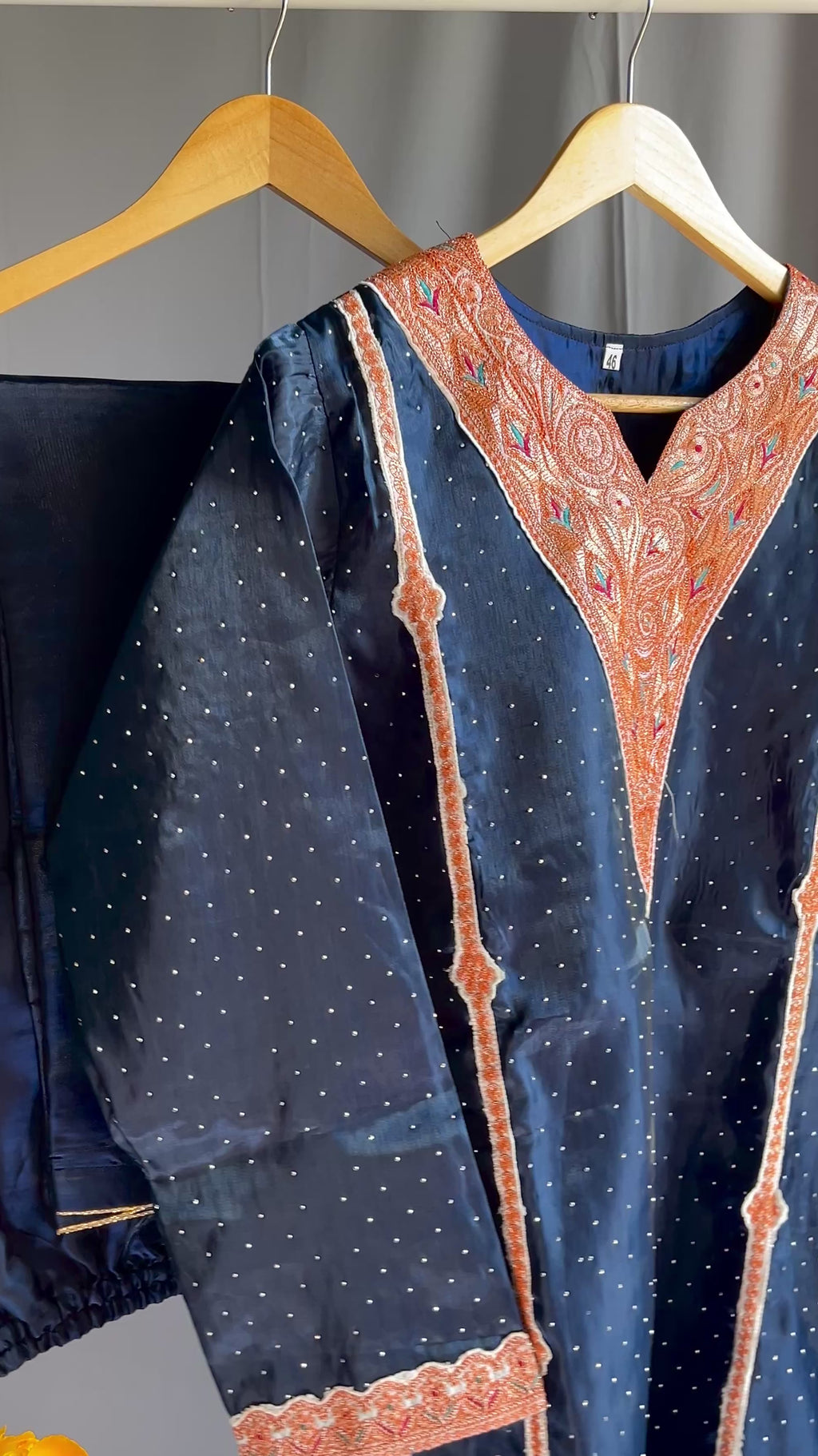Midnight Blue Aari Embroidered Kashmiri Kurta Set