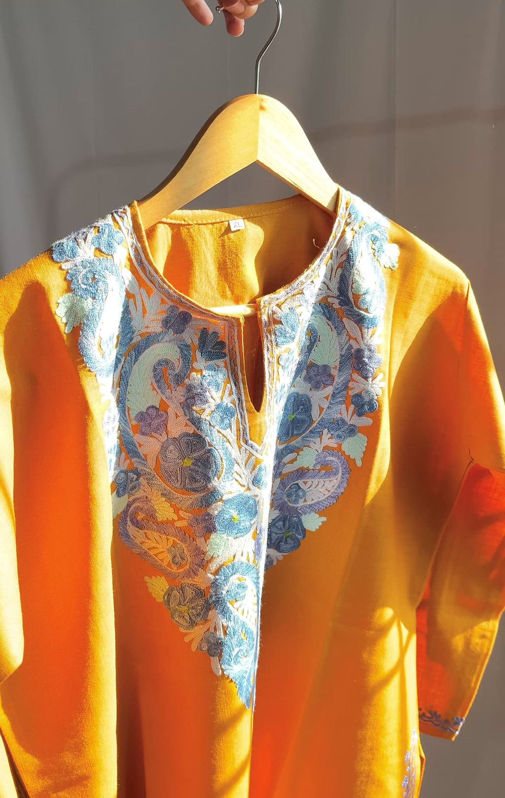 Kashmiri Ari Embroidered Mustard Yellow Short Cotton Kurti