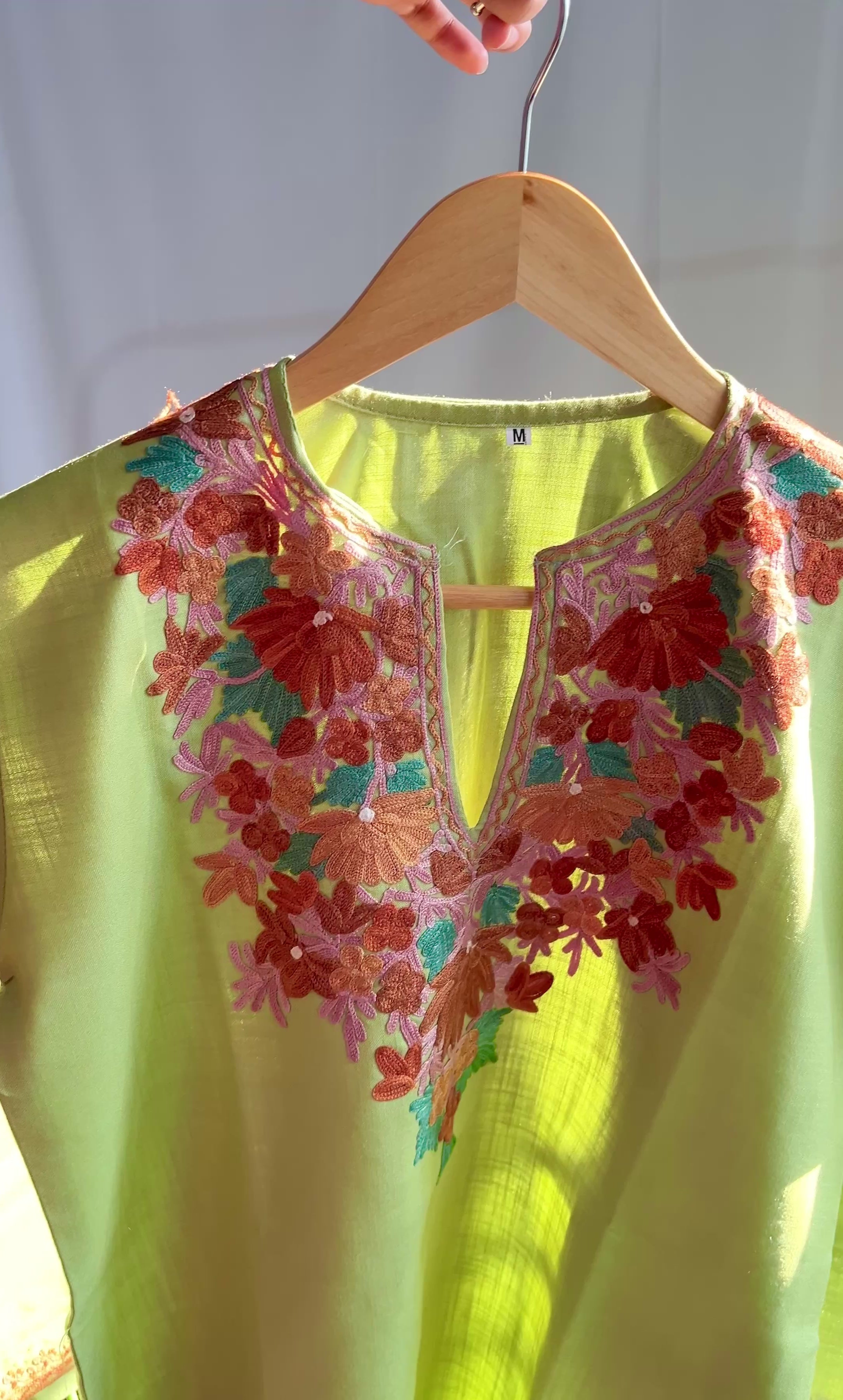 Kashmiri Ari embroidered Green short Cotton kurti