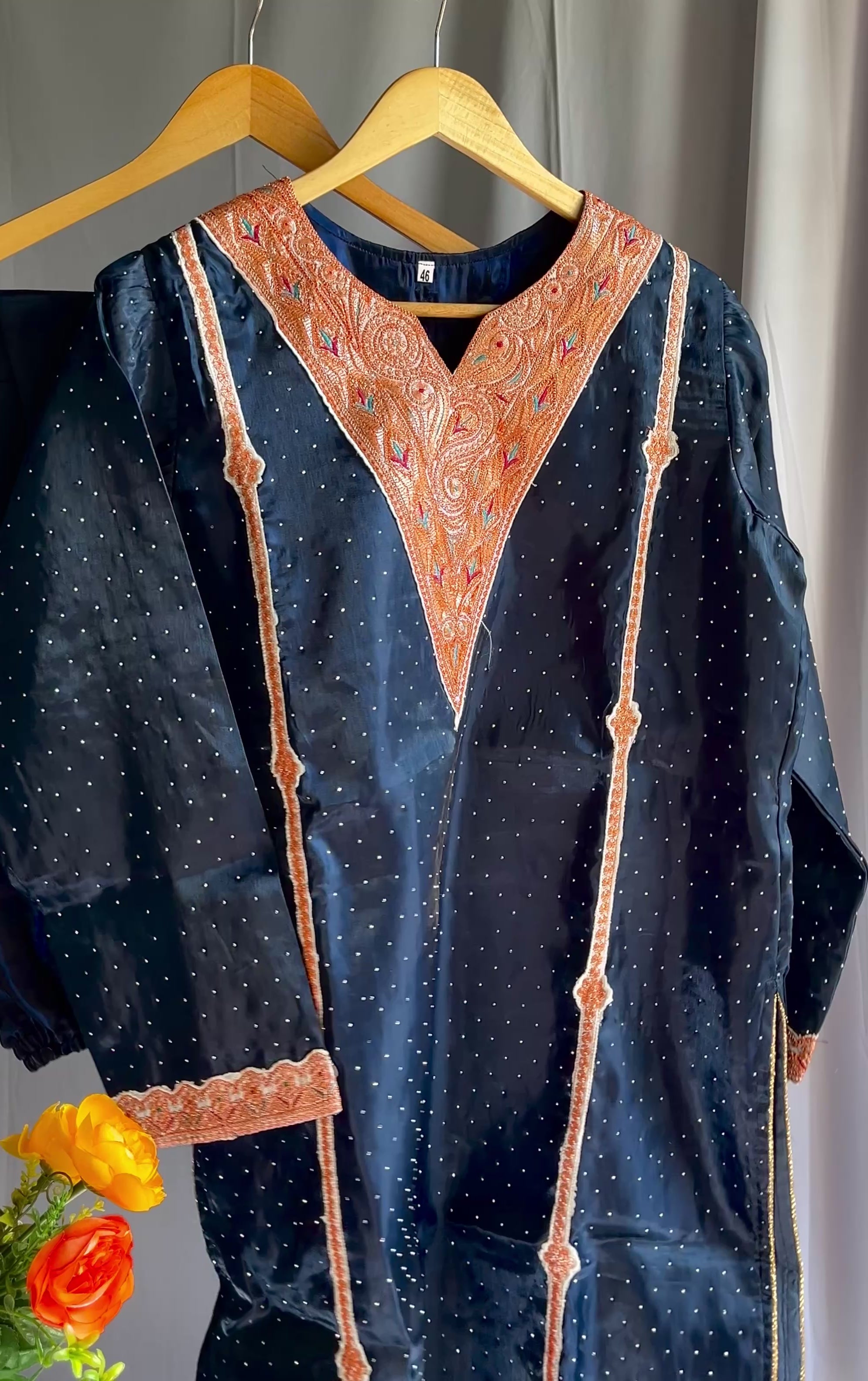 Midnight Blue Aari Embroidered Kashmiri Kurta Set