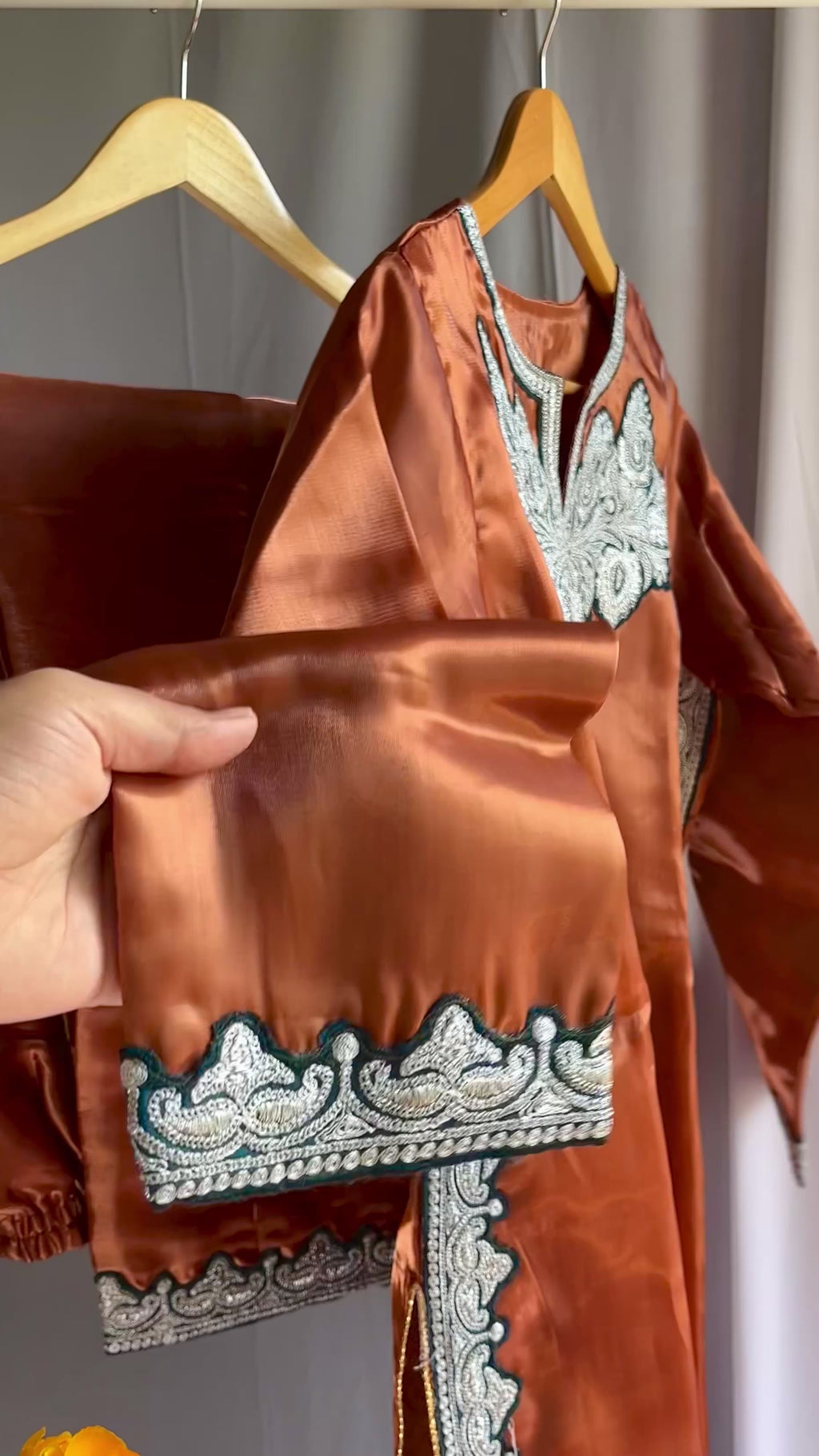 Copper Metallic Embroidered Kashmiri kurta set